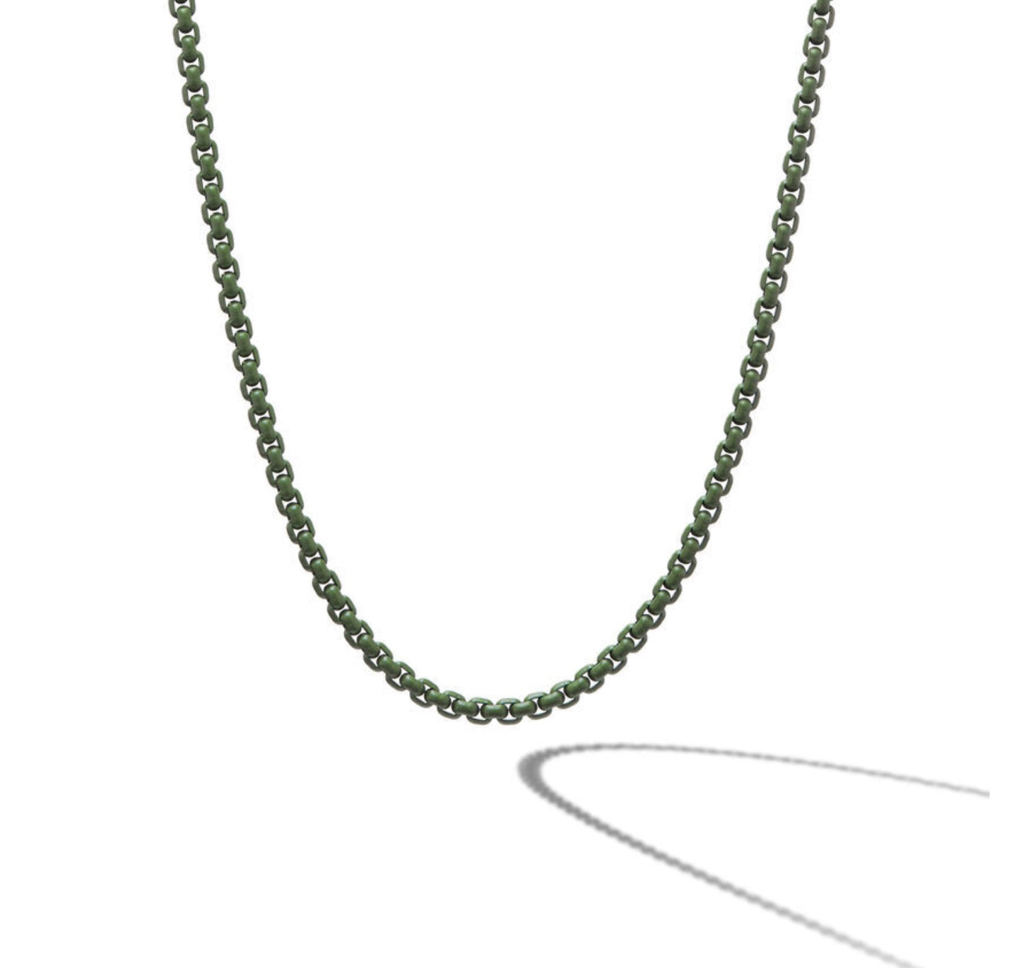 Box Chain Necklace in Sterling Silver with Green Stainless Steel, 4mm