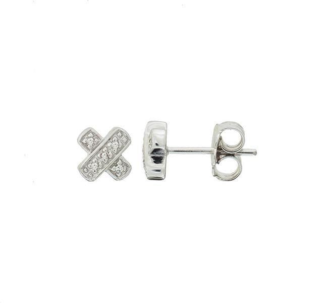 Silver Diamond "X" Earrings