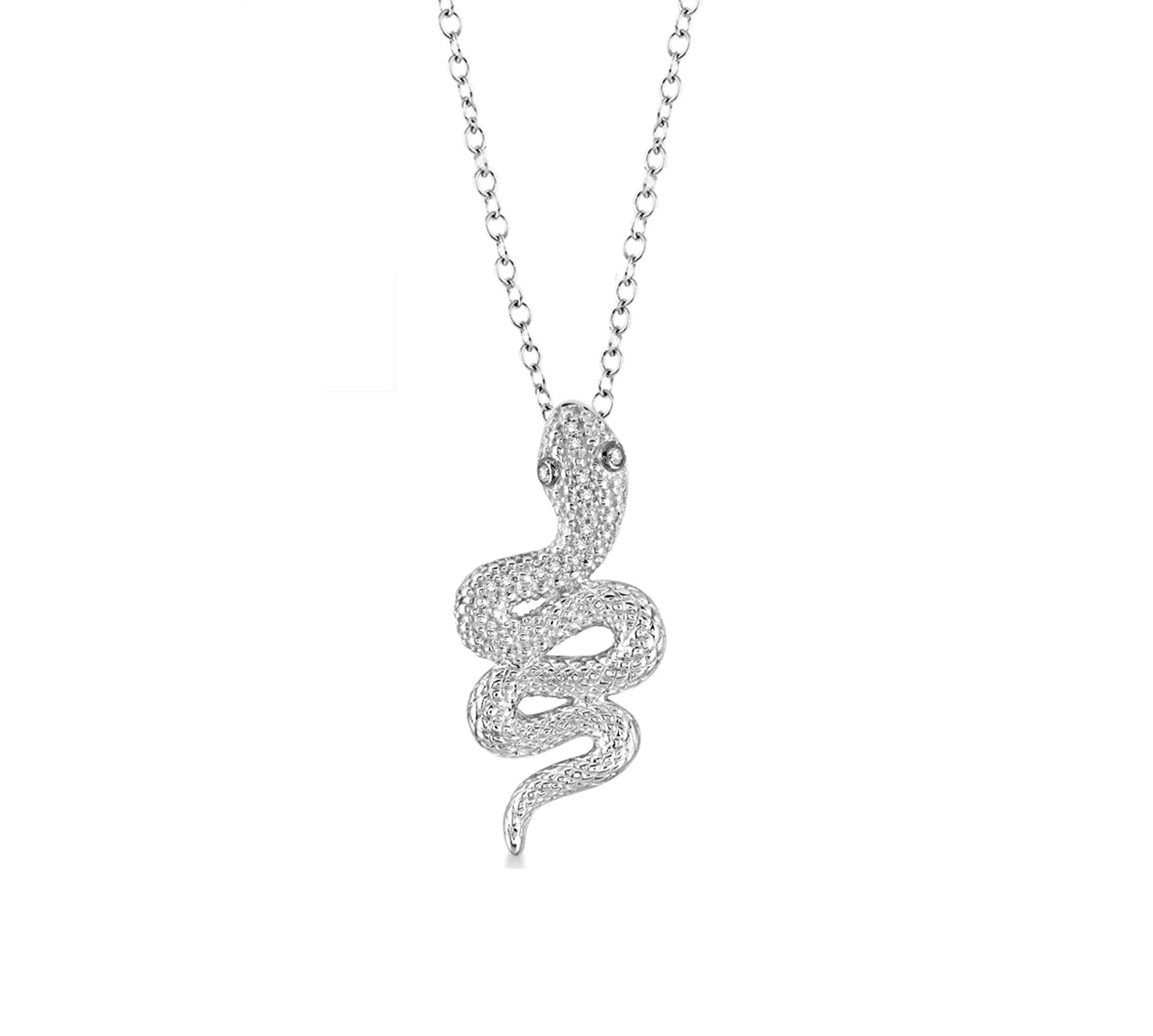 Snake Pendant Necklace with Diamonds in Sterling Silver