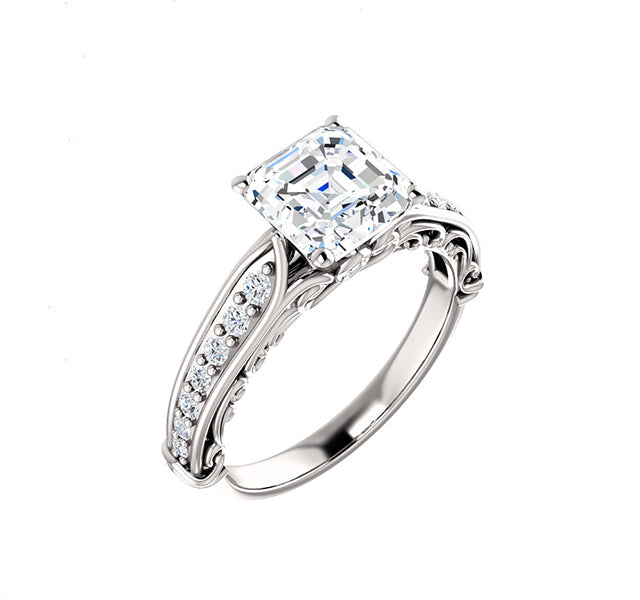 Vintage Style Setting with Side Diamonds for Princess Cut