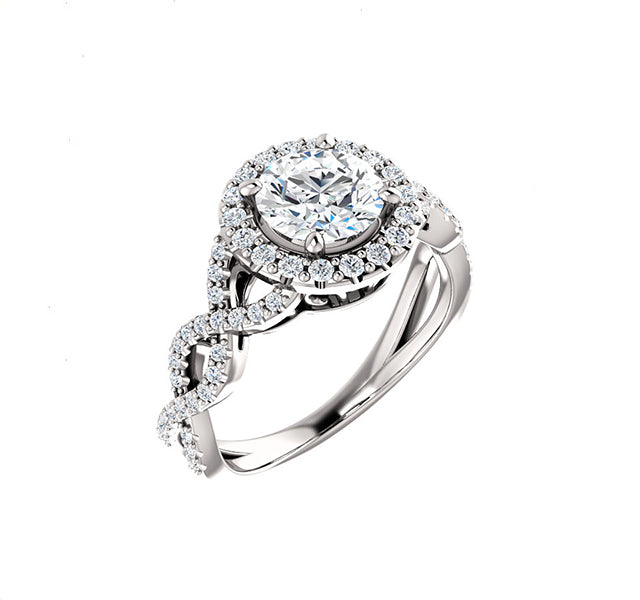 Halo Ring with braided shank and diamond accents