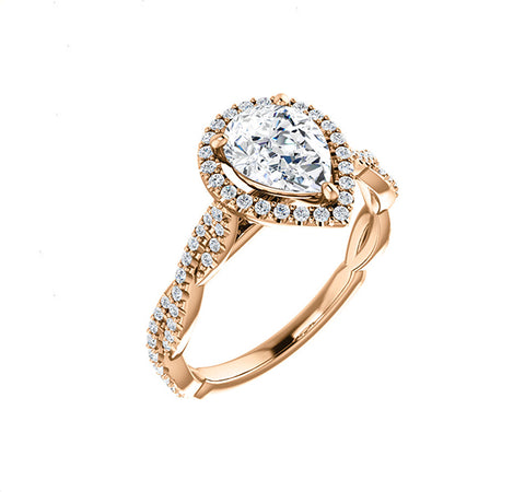 Pear Shaped Ring with By-Pass Shank & Diamonds