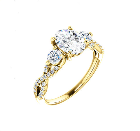 3 stone Center Setting with Braided Sides & diamonds