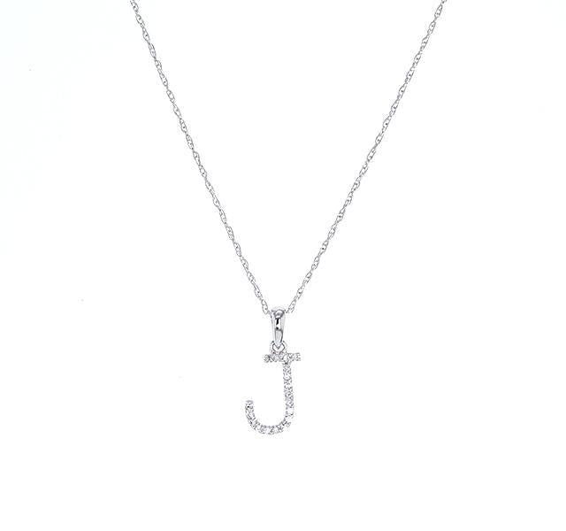 Diamond Initial J Necklace in White Gold