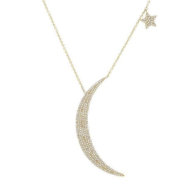 Large Moon and Star Necklace in Gold