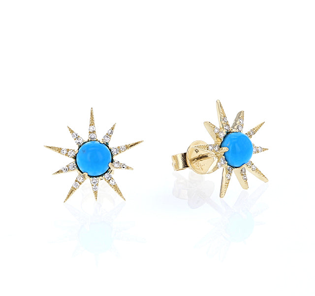 Turquoise and Diamond Starburst Earrings