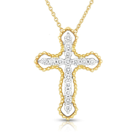 Diamond Cross Necklace in Beaded Frame