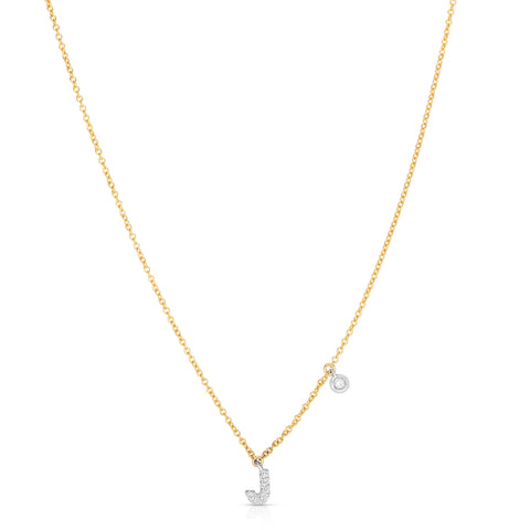 J Initial Necklace with Bezel Set Diamond