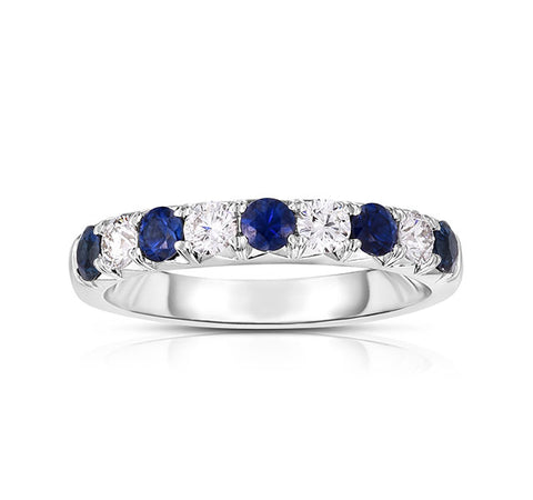 9-Stone French Cut Band with Alternating Blue Sapphires & Diamonds