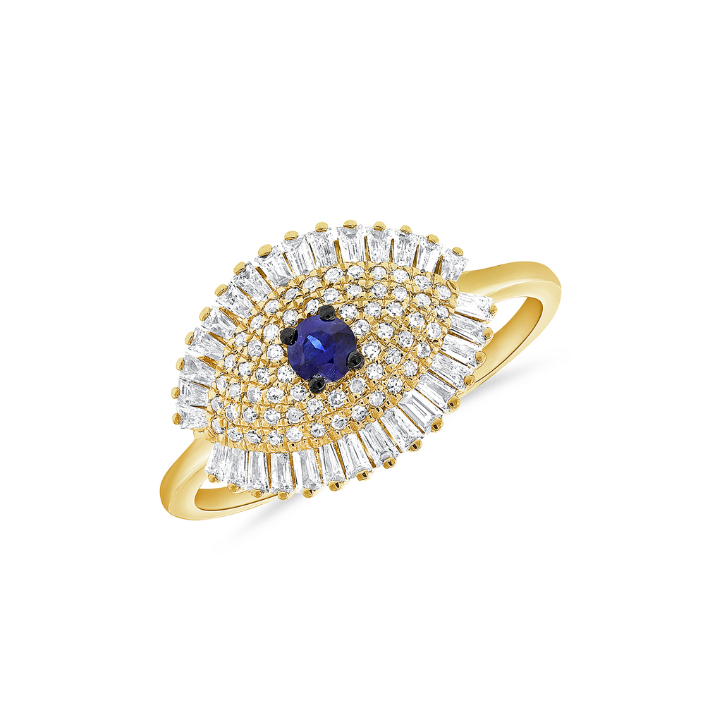 Diamond Evil Eye Ring with Blue Sapphire