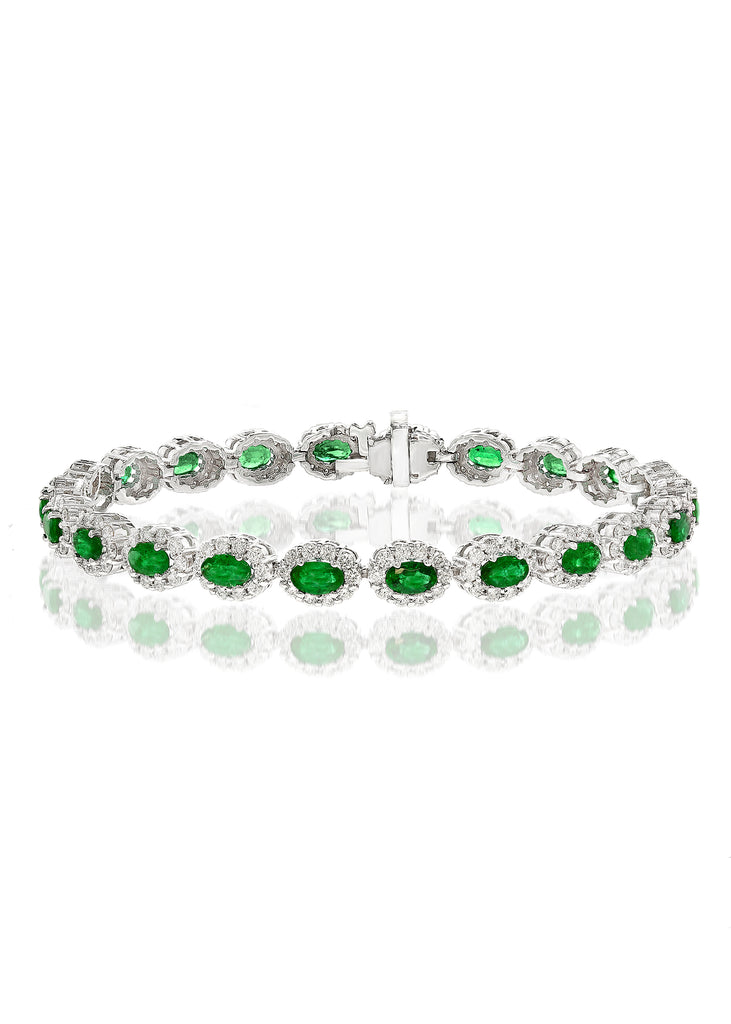 Oval Emerald Bracelet with Diamond Halos