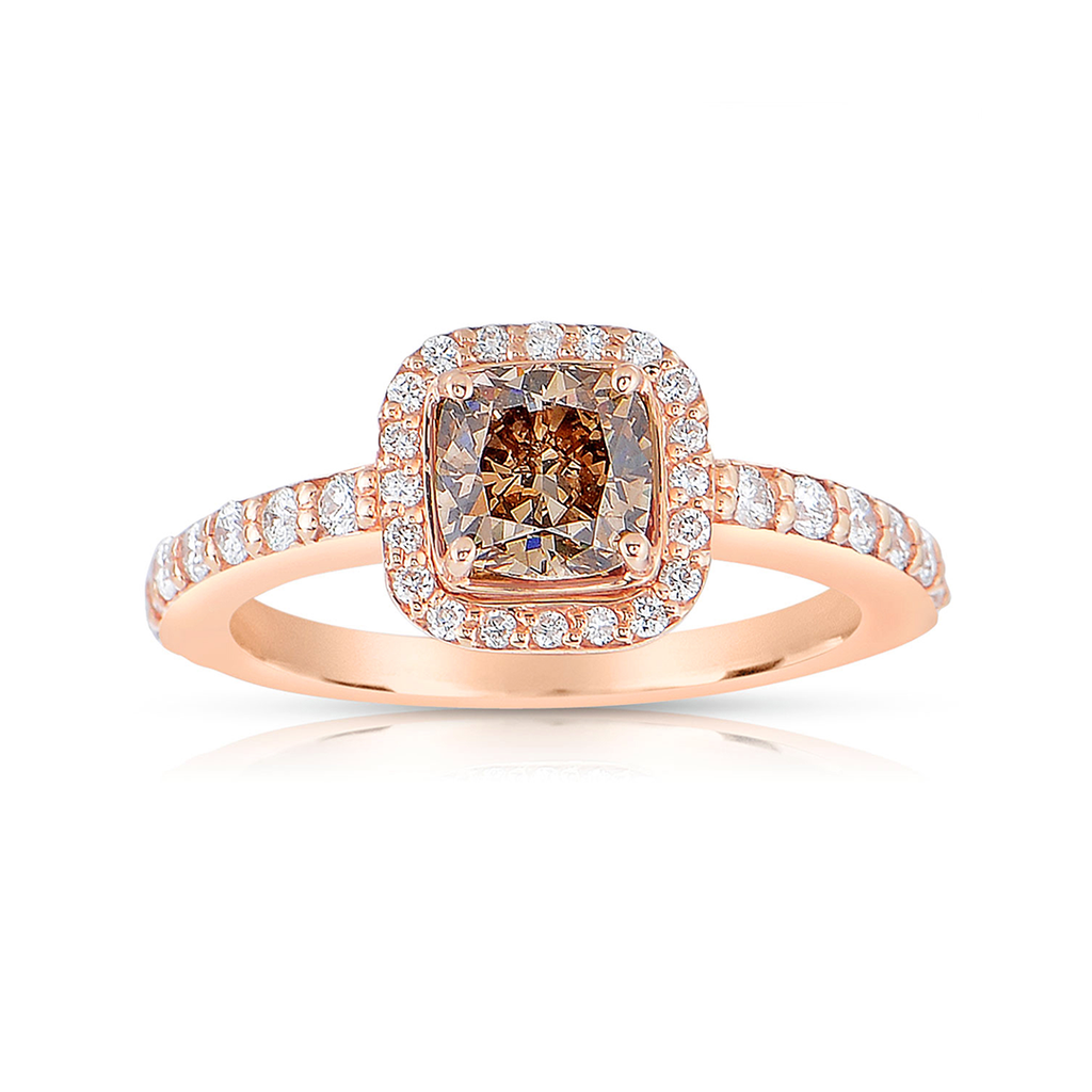 Cushion Brown Diamond Ring in Rose Gold