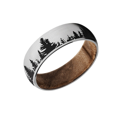 Cobalt Chrome 7mm Band With Tree Design And Maple Burl Sleeve
