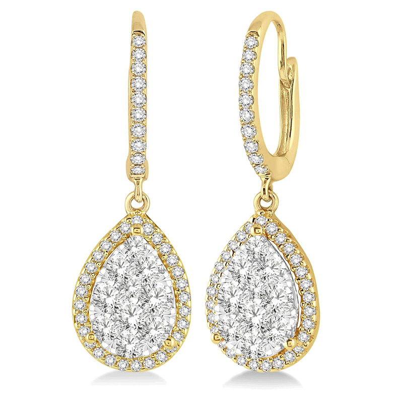 Pear Shape Diamond Cluster Drop Earrings in Yellow Gold