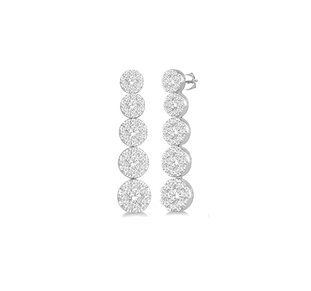 Graduated Diamond Cluster Drop Earrings In 14k White Gold