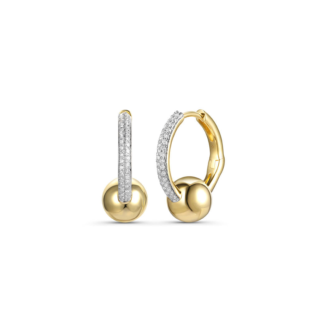 Diamond Hoops with Gold Ball