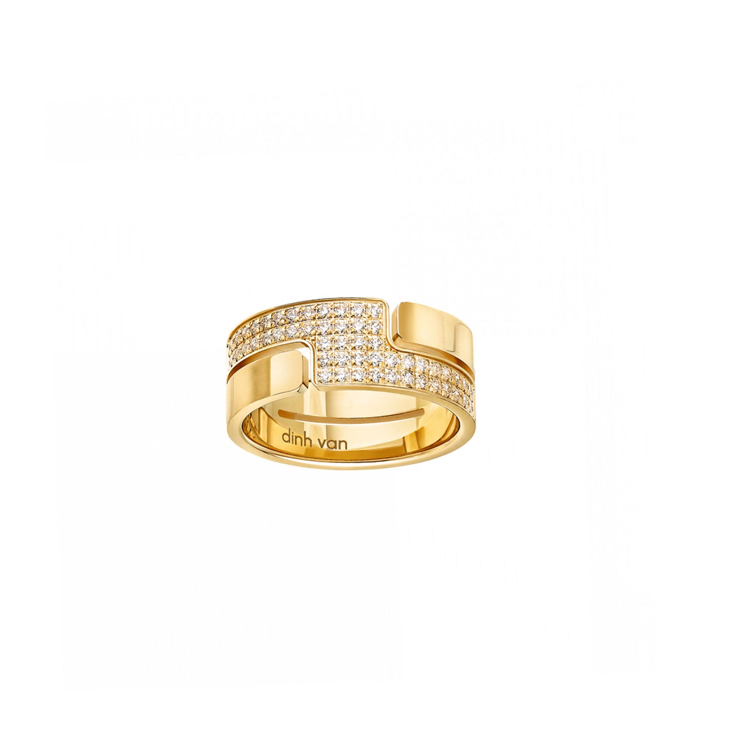 Seventies Medium Ring with Diamonds in Yellow Gold