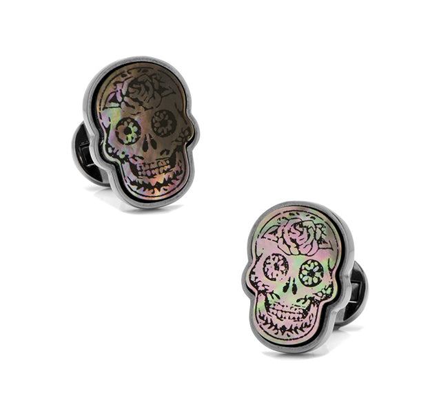Day of the Dead Skull Smoke Mother of Pearl Cufflinks