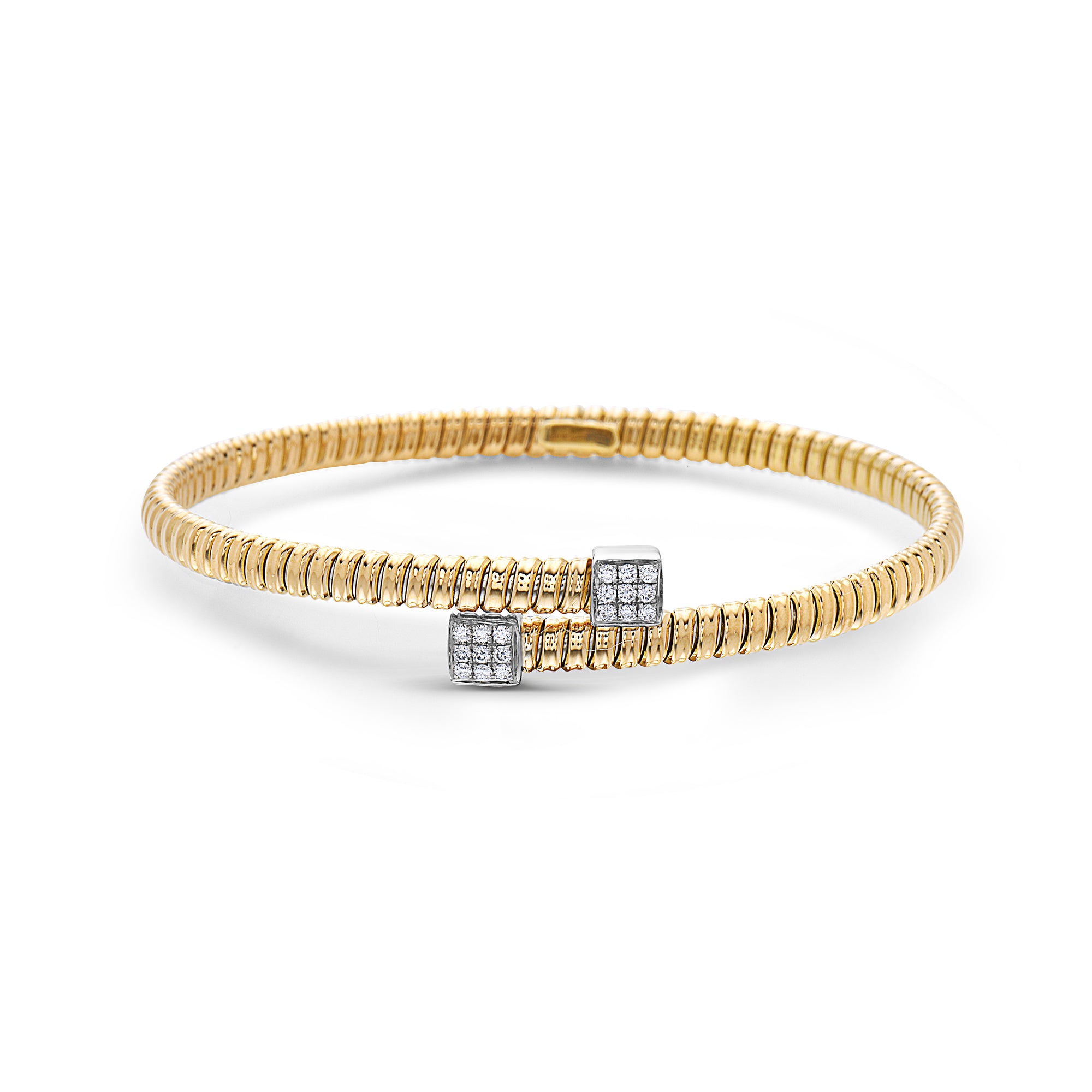 Tubogas Flexible Bangle with Bypass Diamond Ends in Yellow Gold