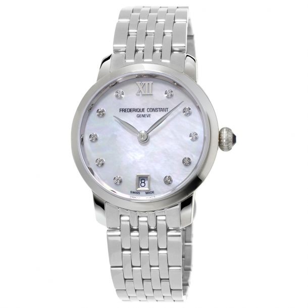 Ladies Slimline Quartz Watch with Diamond Markers & Mother of Pearl Dial