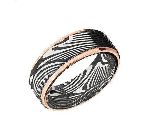 8mm Sunset Damascus Band With 14k Rose Gold Inlay