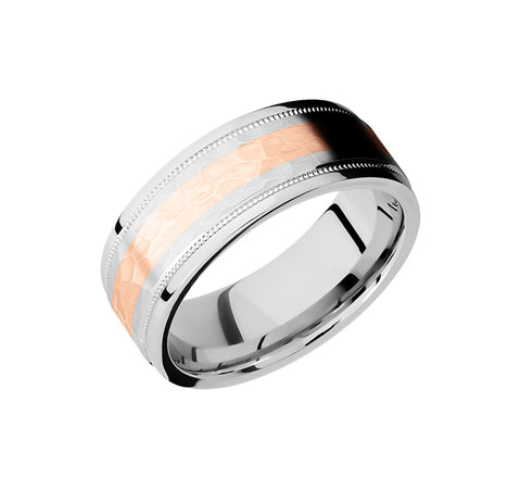 Cobalt Chrome 7.5mm Band With Milgrain Edges And 14k Rose Gold Inlay