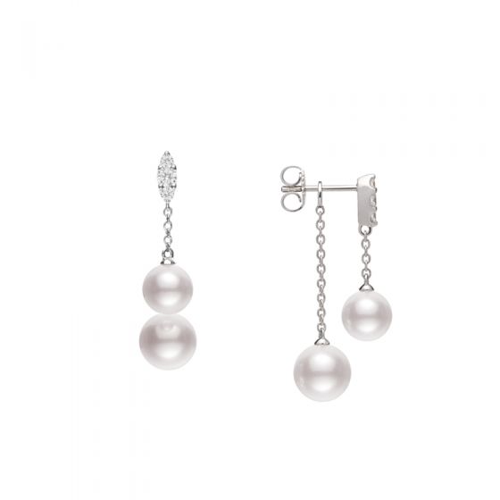 Akoya A+ Pearl Drop Earrings with Diamonds