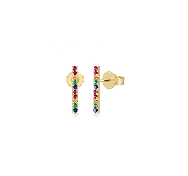 Sapphire, Ruby and Emerald Bar Earrings in Yellow