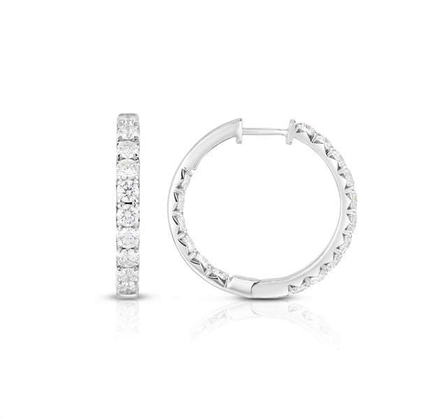 14k White Gold French Cut In/Out Hoops