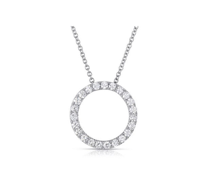14k White Gold French Cut Diamond Pendant Necklace