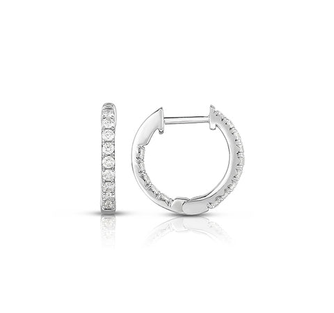 14k White Gold French Cut In/Out Hoops