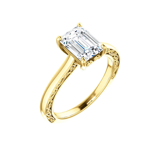 Emerald Cut Solitaire with engraved sides