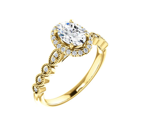 Vintage Style Setting for Oval with Scalloped Shank & Side Diamonds