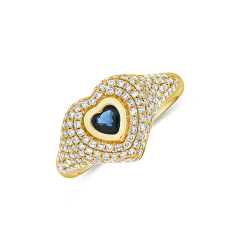 Heart Signet Style Pinky Ring with Blue Sapphire