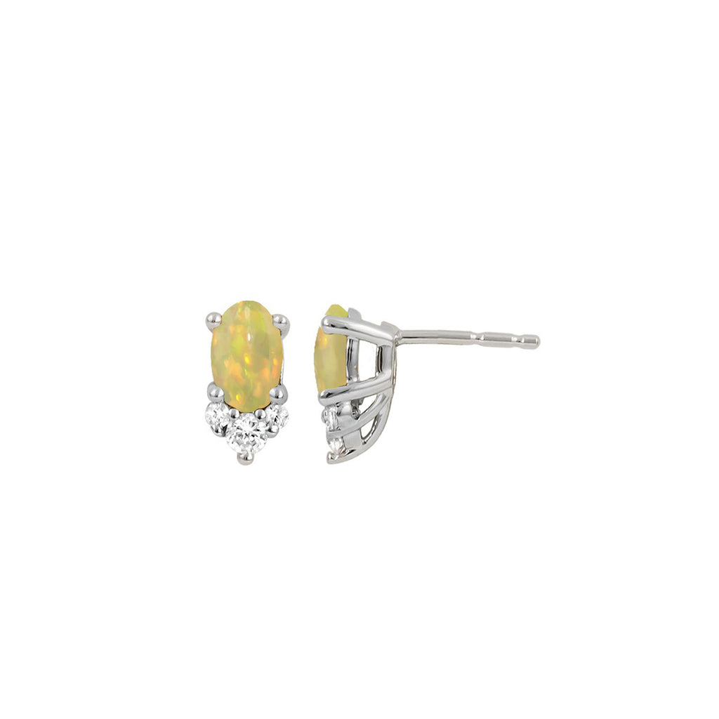 Oval Opal & Diamond Stud Earrings
