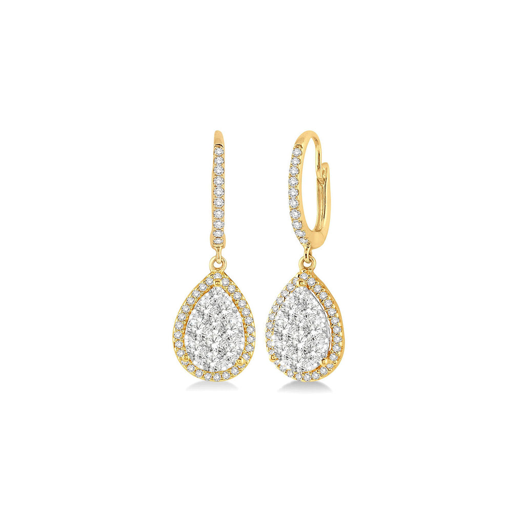 Pear Shape Diamond Cluster Drop Earrings in Yellow Gold
