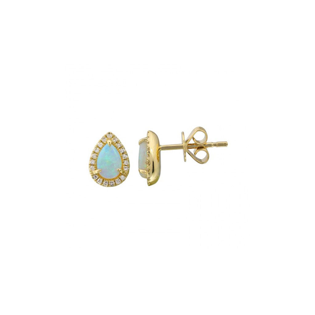 Pear Shaped Opal Stud Earrings with Diamond Halo