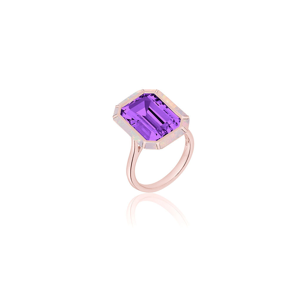 "Melange" Amethyst Ring with Pink Opal Frame