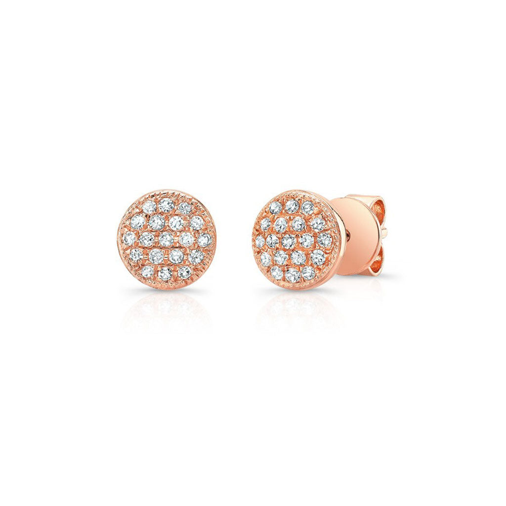 Domed Pavé Diamond Disk Stud Earrings in Rose Gold