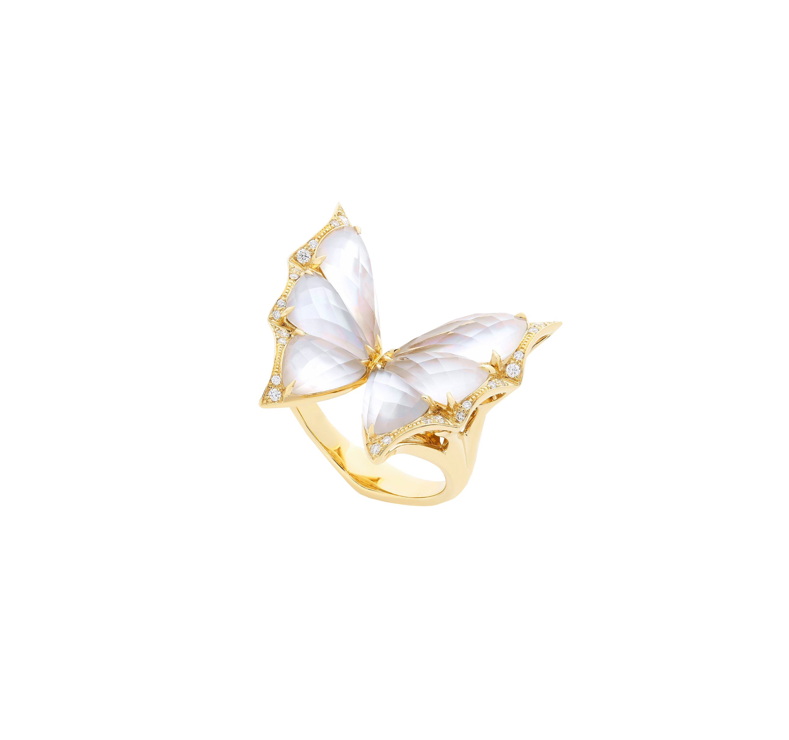 Fly by Night Small Crystal Haze Ring in Mother of Pearl & Quartz Crystal