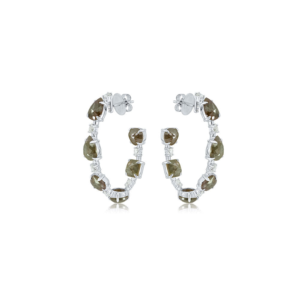 In/Out Hoop Earrings with Rough Natural Diamonds