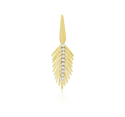 Long Feather Pendant with Center Row Diamonds