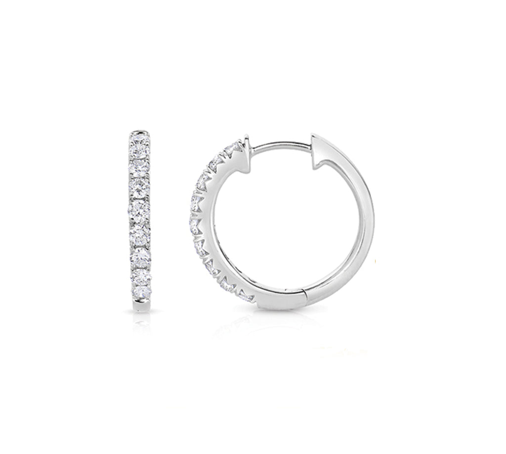14k White Gold French Cut Hoops