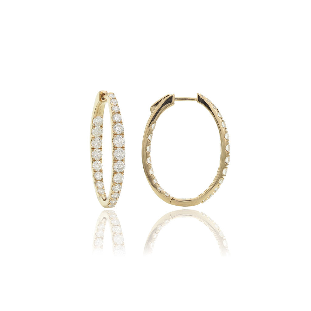 In/Out Graduated Diamond Oval Hoops in Yellow Gold